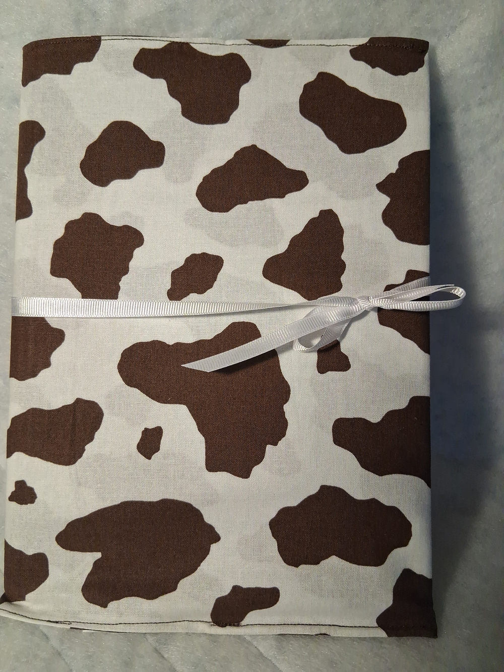 Brown Cow-Print Fabric Journal with White Ribbon Closure